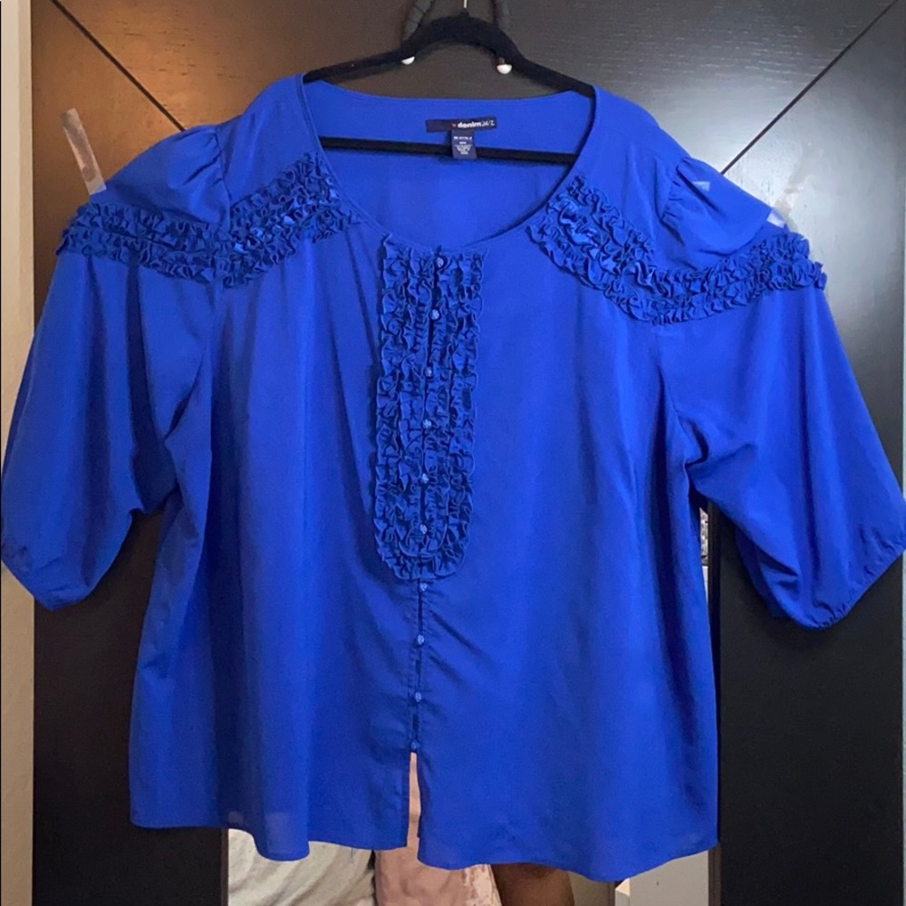 Royal Blue Blouse Plus Tunic Shirt 32w Denim 24/7